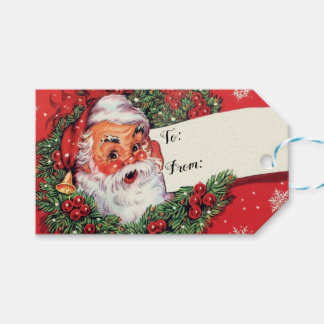 Santa Clause with Wreath Gift Tag Vintage style