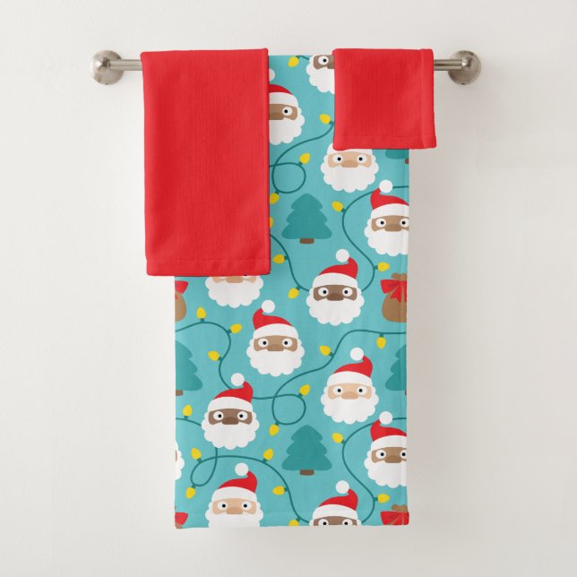 Santa Clauses Pattern Bath Towel Set (Insitu)