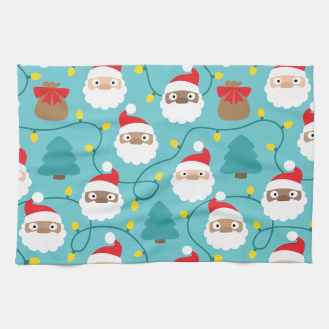 Santa Clauses Pattern Tea Towel (Horizontal)