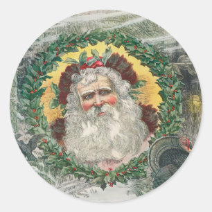 Santa Claus's Face in the Middle of a Christmas Classic Round Sticker
