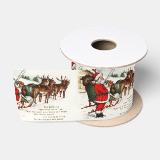 Santa Claus's Sleigh vintage illustration Satin Ribbon