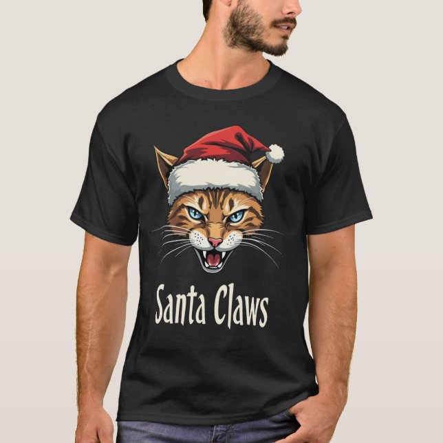 Santa Claws Angry Cat Christmas - Funny Christmas T-Shirt (Front)