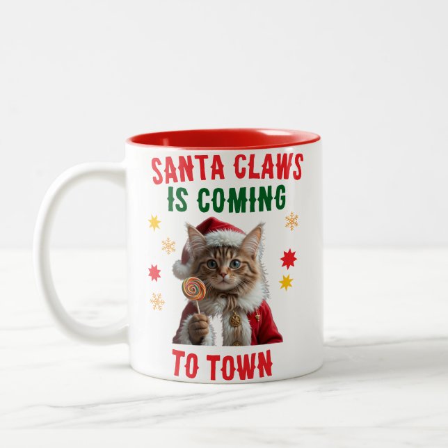 Santa Claws Cat Christmas Mug (Left)