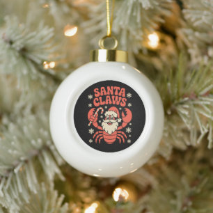Santa Claws Christmas Lobster Candy Cane Xmas Hat Ceramic Ball Christmas Ornament