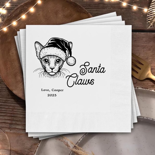 Santa Claws Custom Cat Drawn Wedding Napkin (Creator Uploaded)
