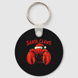 Santa Claws Funny Christmas Lobster With Lights Key Ring