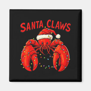 Santa Claws Funny Christmas Lobster With Lights Magnet