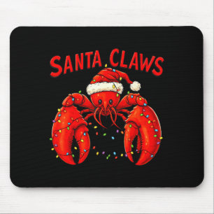 Santa Claws Funny Christmas Lobster With Lights  Mouse Pad