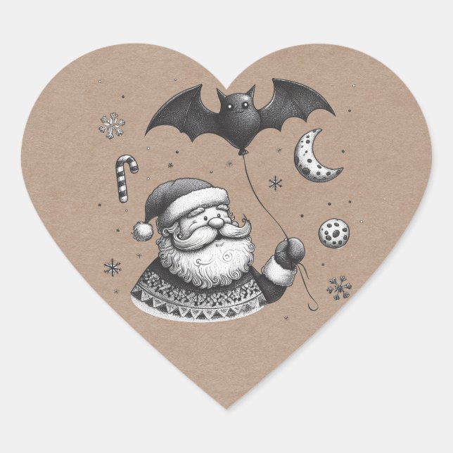 Santa Claws Heart Sticker (Front)