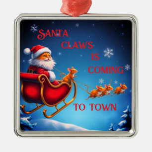 Santa Claws Is Coming To Town Metal Tree Decoration
