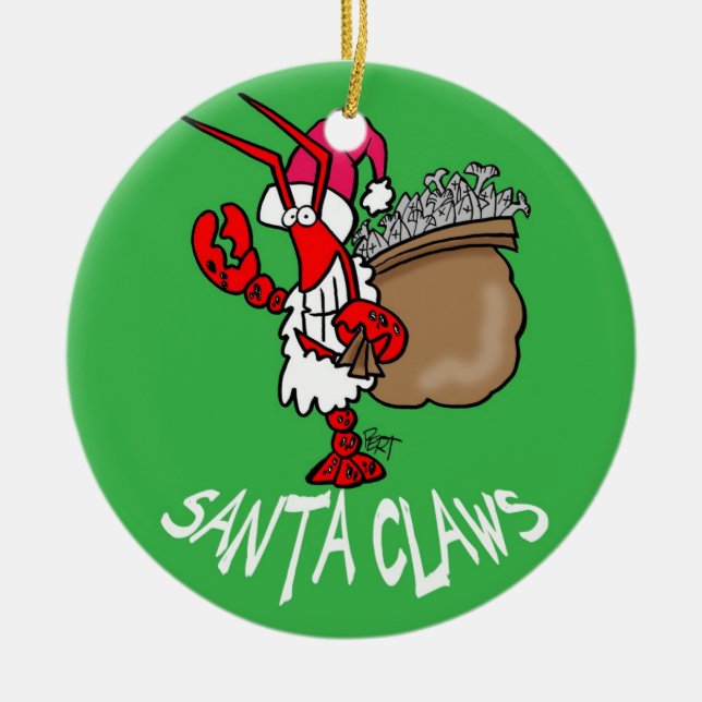 Santa Claws Lobster Christmas Ornament! Ceramic Tree Decoration (Front)