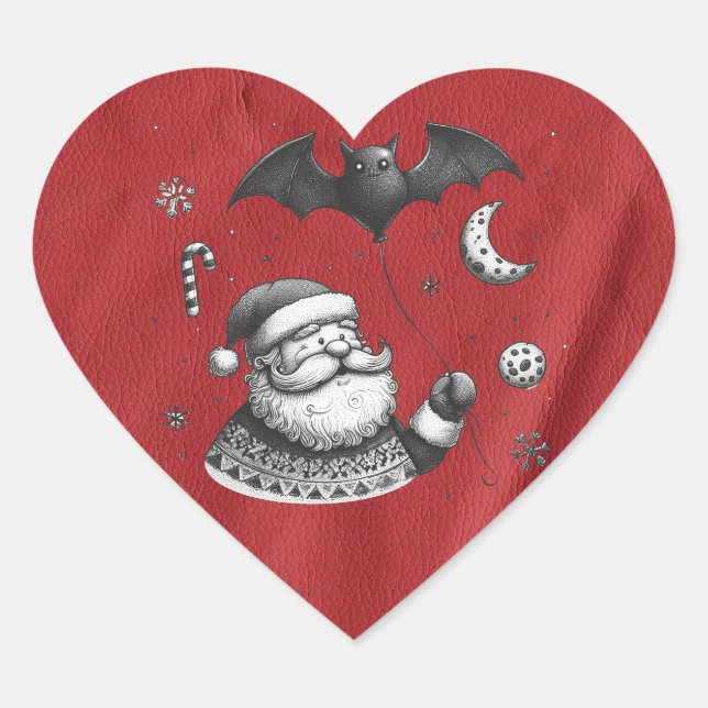 Santa Claws Red Heart Sticker (Front)
