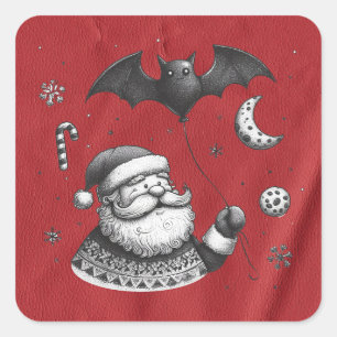 Santa Claws Red Square Sticker