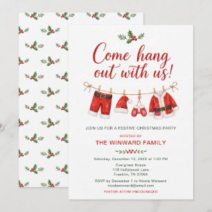 Santa Clothesline Christmas Party Invitation