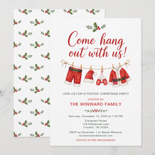 Santa Clothesline Christmas Party Invitation (Front/Back)