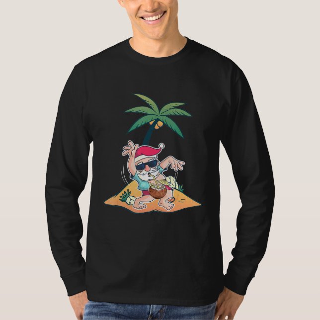 Santa Coconut Drink Pool Party Christmas In July H T-Shirt (Front)
