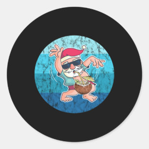 Santa Coconut Drink Vintage Ocean Water Christmas Classic Round Sticker