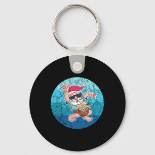 Santa Coconut Drink Vintage Ocean Water Christmas Key Ring