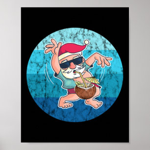 Santa Coconut Drink Vintage Ocean Water Christmas Poster