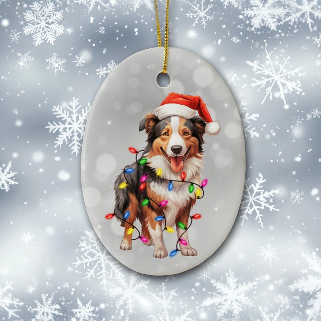 Santa Collie Dog Wrapped in Christmas Lights  Ceramic Tree Decoration (Creator Uploaded)