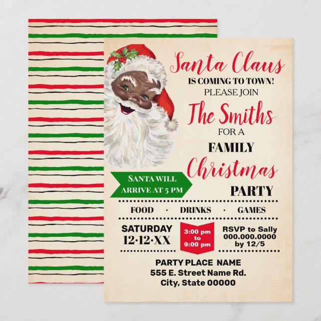 Santa Coming to Town Christmas Family Party Invitation (Front/Back)