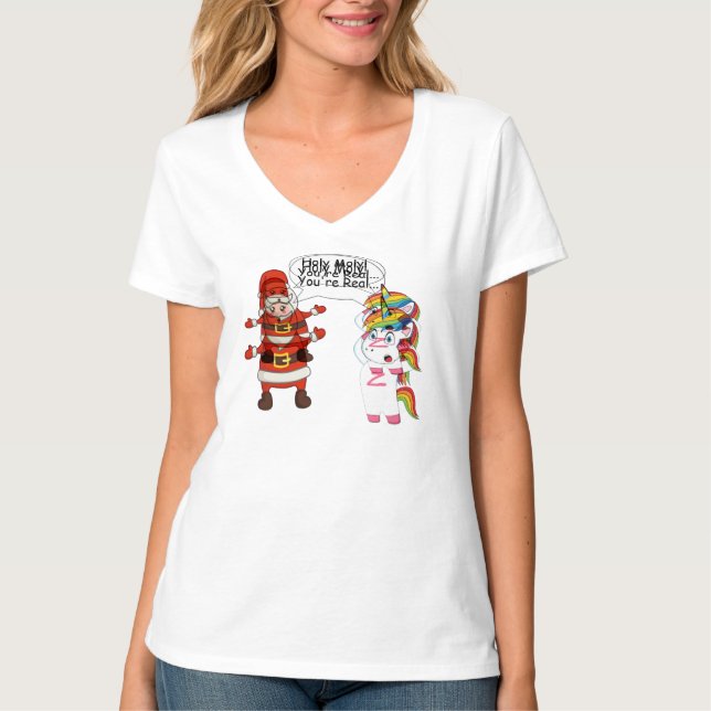 Santa Conversation With Unicorn Shirt - Funny! (Front)