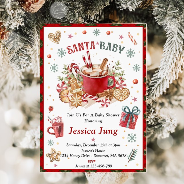 Santa Cookies and Cocoa  Christmas Baby Shower  Invitation (Creator Uploaded)