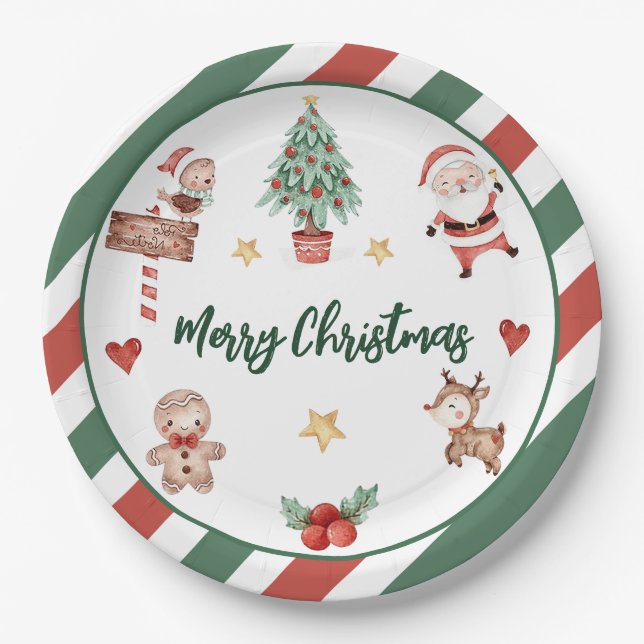 Santa Cookies Christmas Birthday Party Paper Plate (Front)