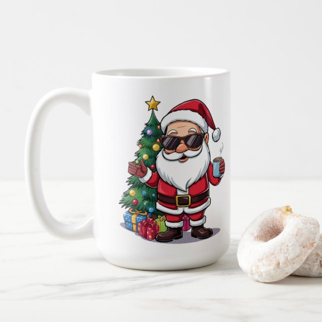 Santa Cool Mug with Sunglasses & Christmas Tree (With Donut)