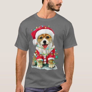Santa Corgi Christmas Tree Lights  T-Shirt