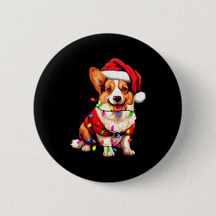 Santa Corgi Dog Christmas Lights Xmas Pajama Dog L 6 Cm Round Badge