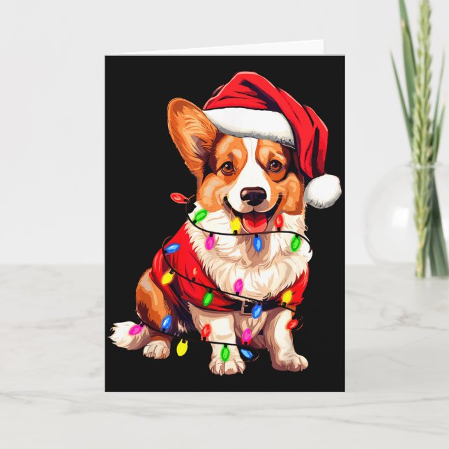 Santa Corgi Dog Christmas Lights Xmas Pajama Dog L Card (Front)