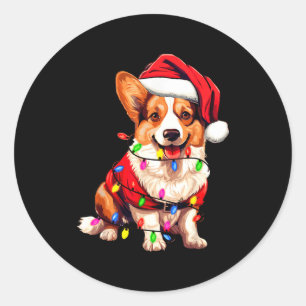 Santa Corgi Dog Christmas Lights Xmas Pajama Dog L Classic Round Sticker