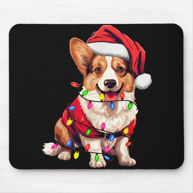 Santa Corgi Dog Christmas Lights Xmas Pajama Dog L Mouse Pad (Front)