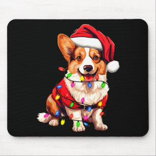 Santa Corgi Dog Christmas Lights Xmas Pajama Dog L Mouse Pad