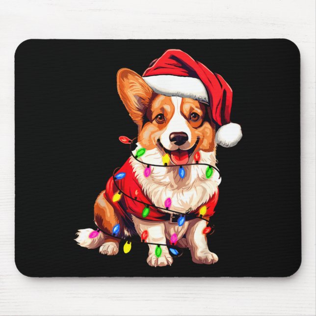 Santa Corgi Dog Christmas Lights Xmas Pajama Dog L Mouse Pad (Front)