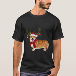 Santa Corgi Reindeer Light Christmas Gifts T-Shirt