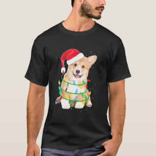 Santa Corgi With Christmas Lights Xmas Dog T-Shirt