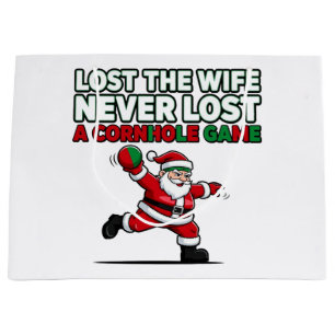  Santa Cornhole Game Holiday Funny Christmas Quote Large Gift Bag