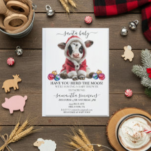 Santa Cow Calf Christmas Holiday Baby Shower Invitation