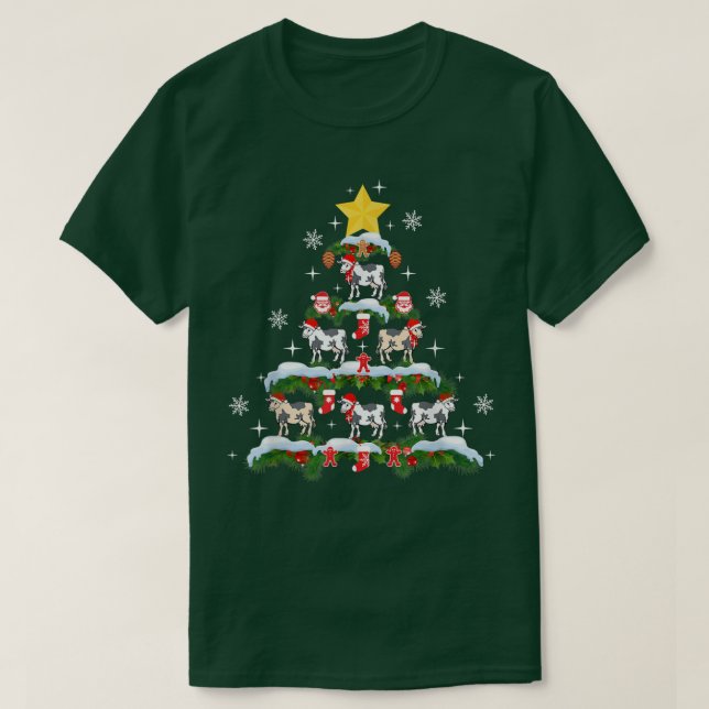 Santa Cow Christmas Tree Lights Snowflakes Cute Co T-Shirt (Design Front)