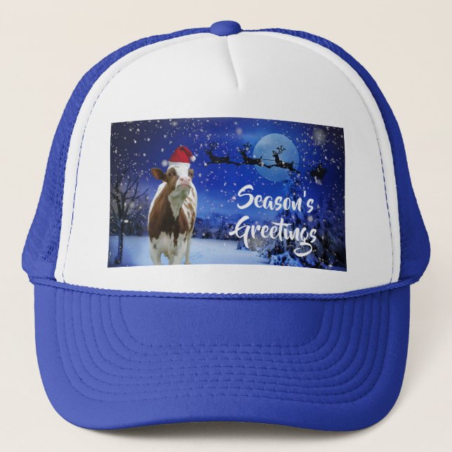 Santa Cow Season’s Greetings Trucker Hat (Front)