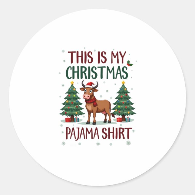 Santa Cow Xmas Tree Lights This Is My Christmas Pa Classic Round Sticker (Front)