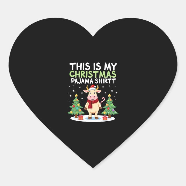 Santa Cow Xmas Tree Lights This Is My Christmas Pa Heart Sticker (Front)