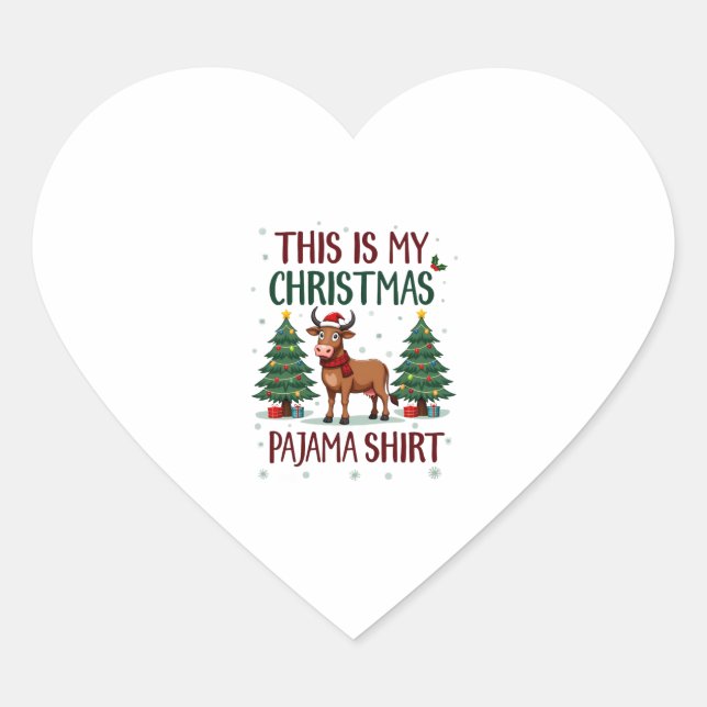 Santa Cow Xmas Tree Lights This Is My Christmas Pa Heart Sticker (Front)