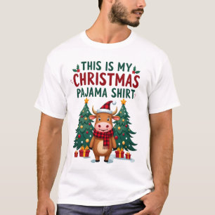 Santa Cow Xmas Tree Lights This Is My Christmas Pa T-Shirt
