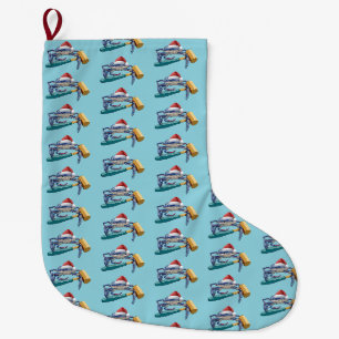 Santa Crab with Mallet Christmas wrapping paper Large Christmas Stocking