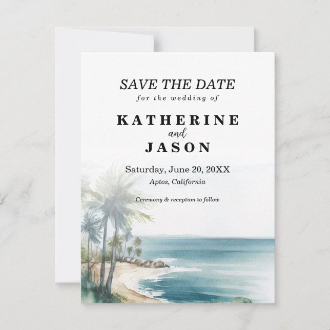 Santa Cruz Aptos Beach Watercolor Wedding Invitation (Front)