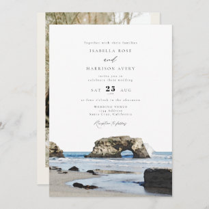 SANTA CRUZ Beach Watercolor Skyline Photo Wedding Invitation