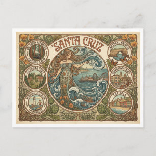 Santa Cruz California Art‑Nouveau Coast Postcard